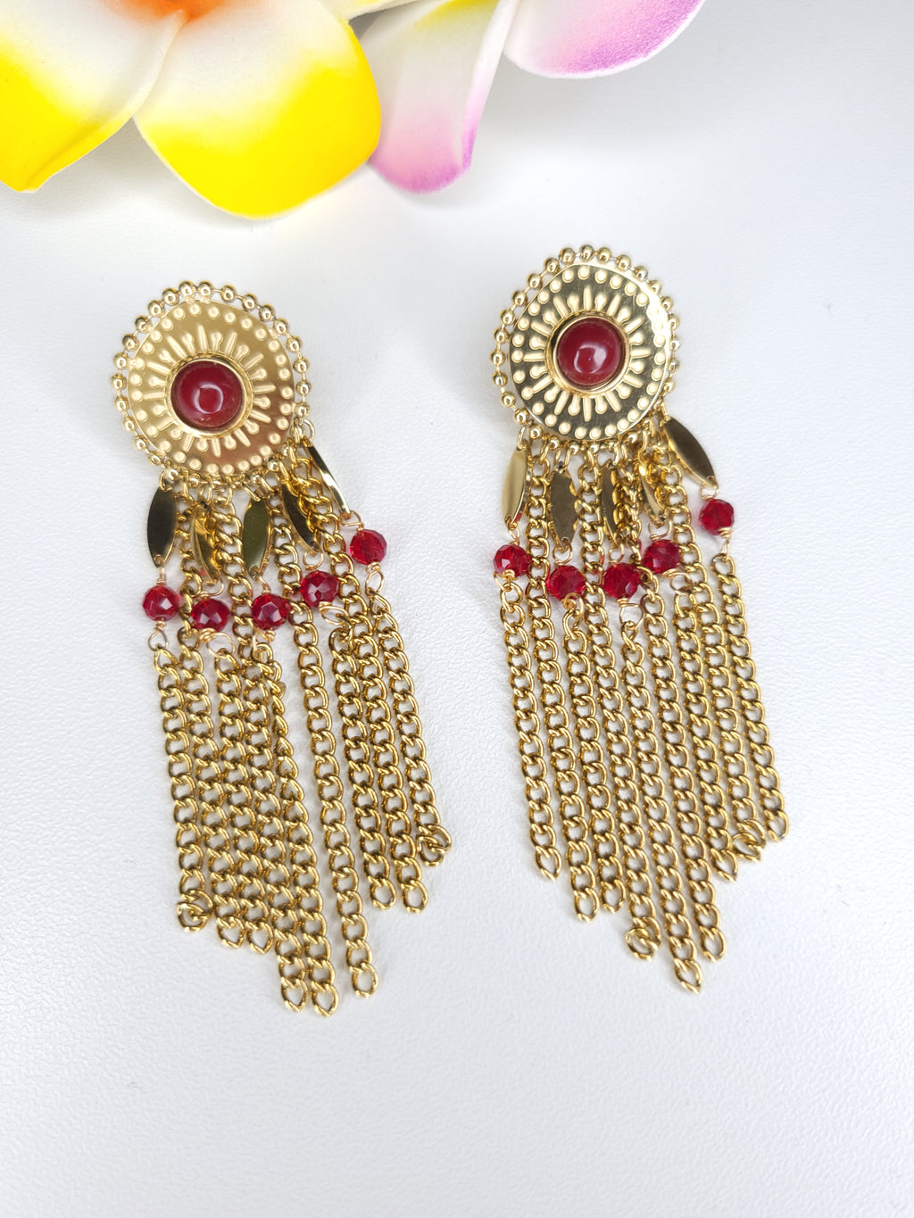 Boucles d'oreilles Rose bordeaux