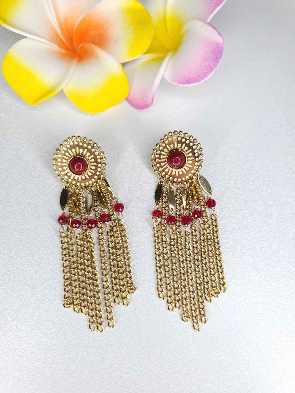 Boucles d'oreilles Rose bordeaux