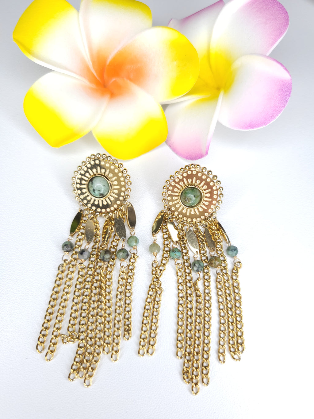 Boucles d'oreilles Rose Turquoise africaine.