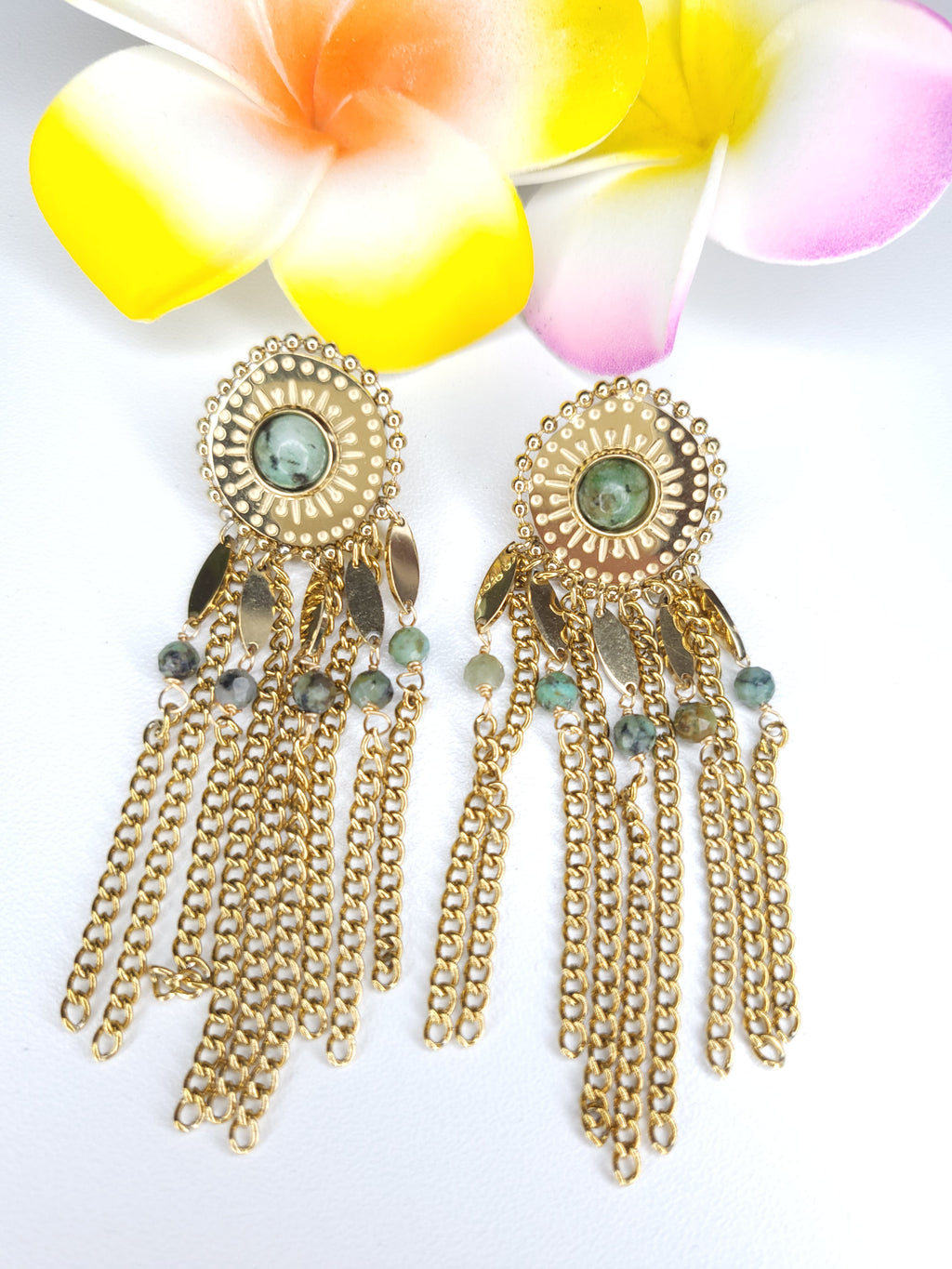 Boucles d'oreilles Rose Turquoise africaine.